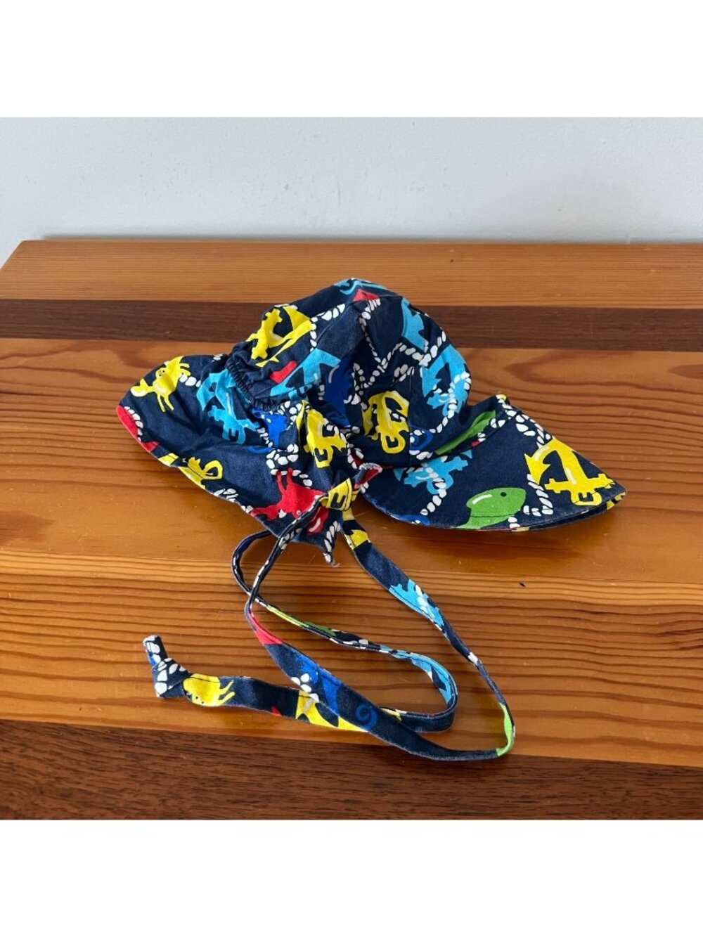 VTG 1987 Original Flap Happy Blue Nautical Beach Sunhat Infant/Toddler Size S